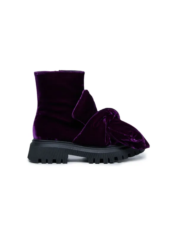 N 21 Kids bow detailing Velvet Ankle Boots Purple FARFETCH BH