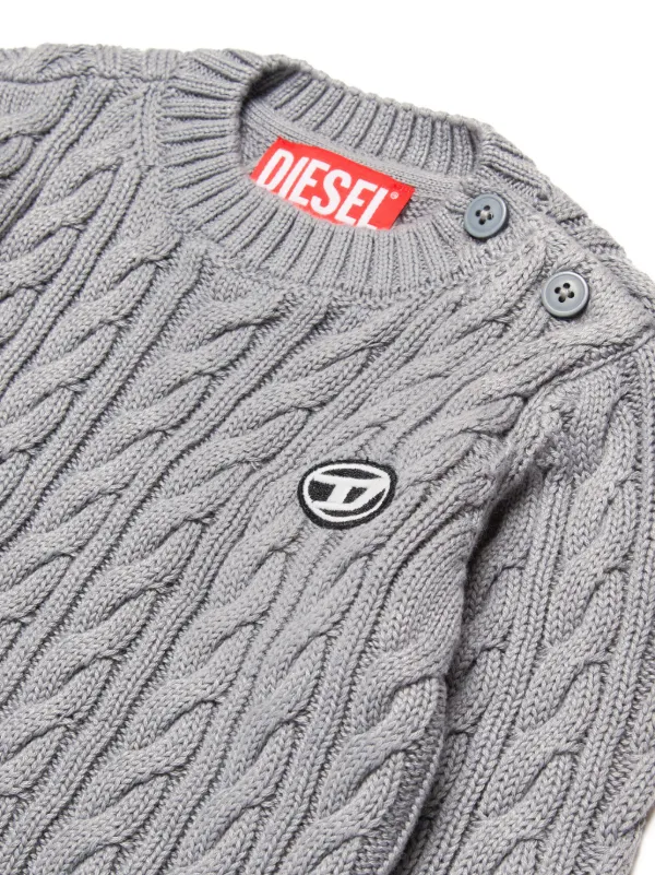 Diesel Kids logo patch cable knit Cotton Jumper Grey FARFETCH SA