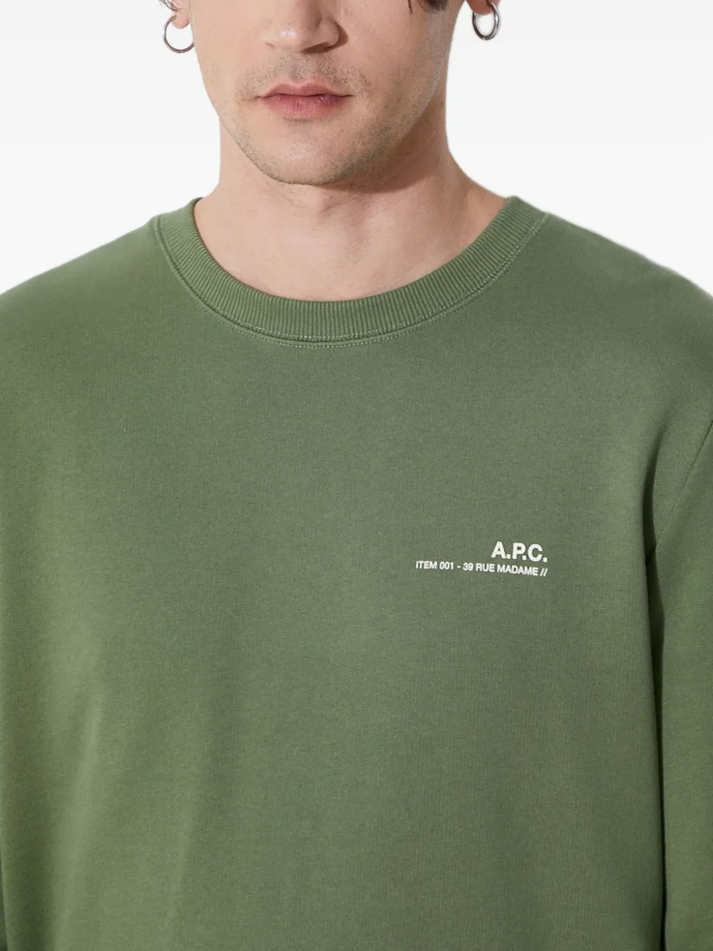 Apc Logo-embroidered Crew-neck Sweatshirt In Green