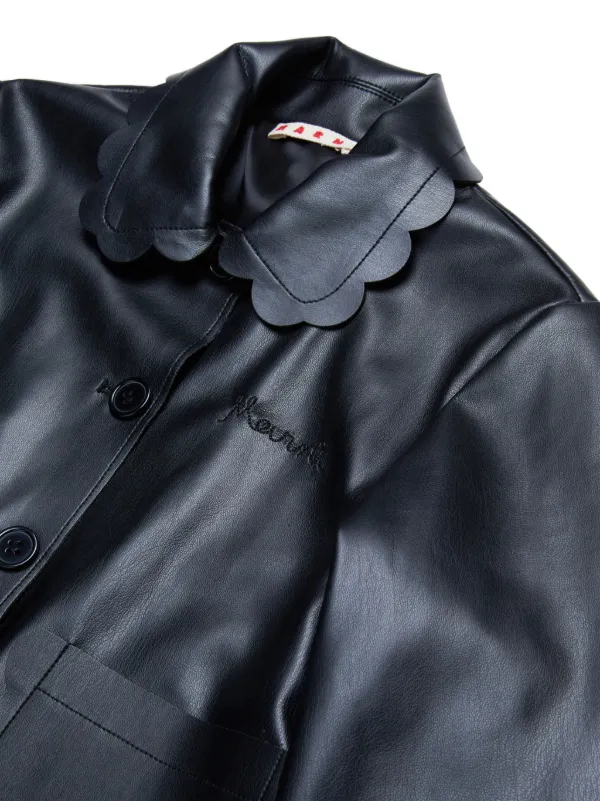 Marni Kids logo-embroidered scallop-collar Jacket | Black | FARFETCH 