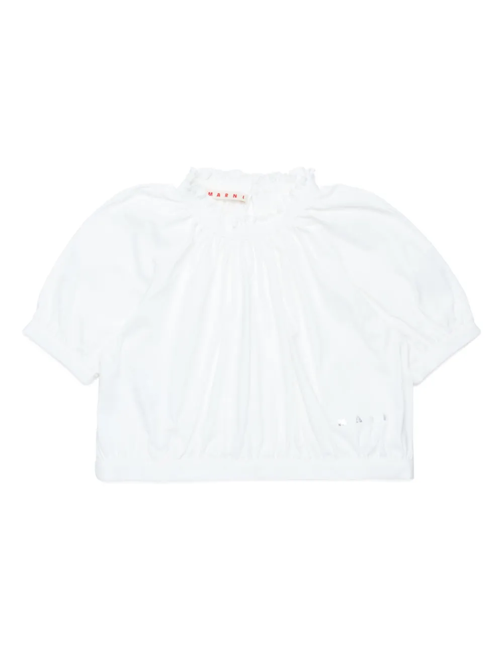 Marni Kids' Frilled Neckline Cotton T-shirt In White