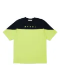 Marni Kids logo-print two-tone T-shirt - Green