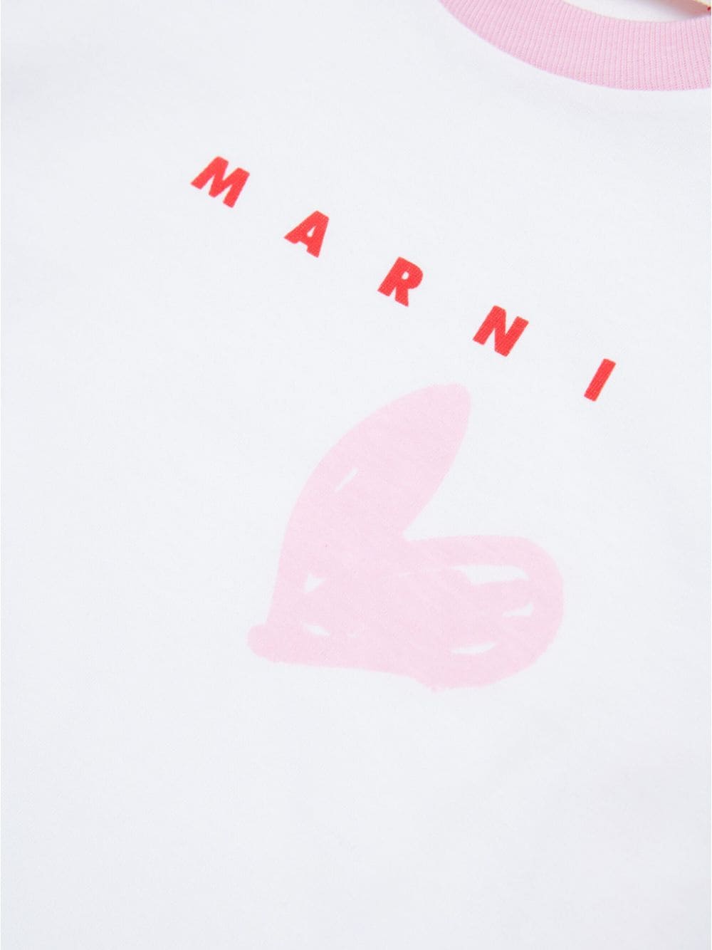 Shop Marni Heart Print Logo Long-sleeved T-shirt In White