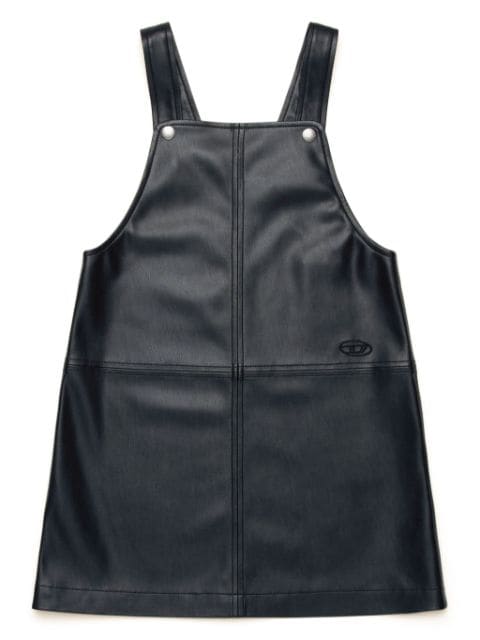 faux-leather dungaree dress