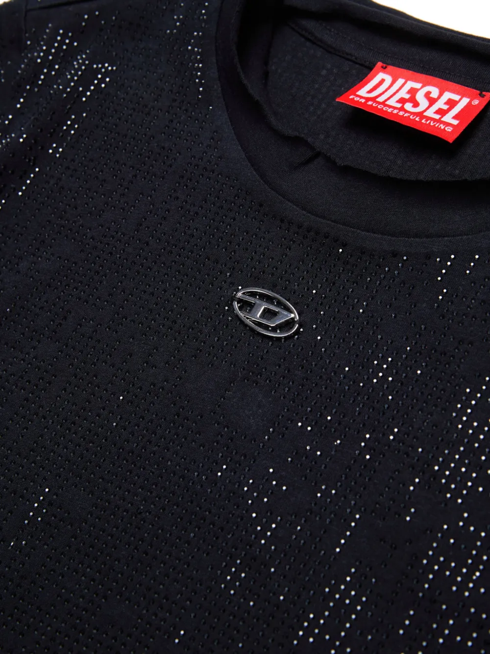 Diesel Kids Katoenen cropped T-shirt met studs Zwart