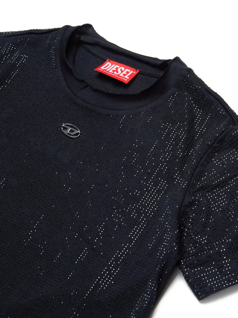 Diesel Kids Katoenen cropped T-shirt met studs Zwart