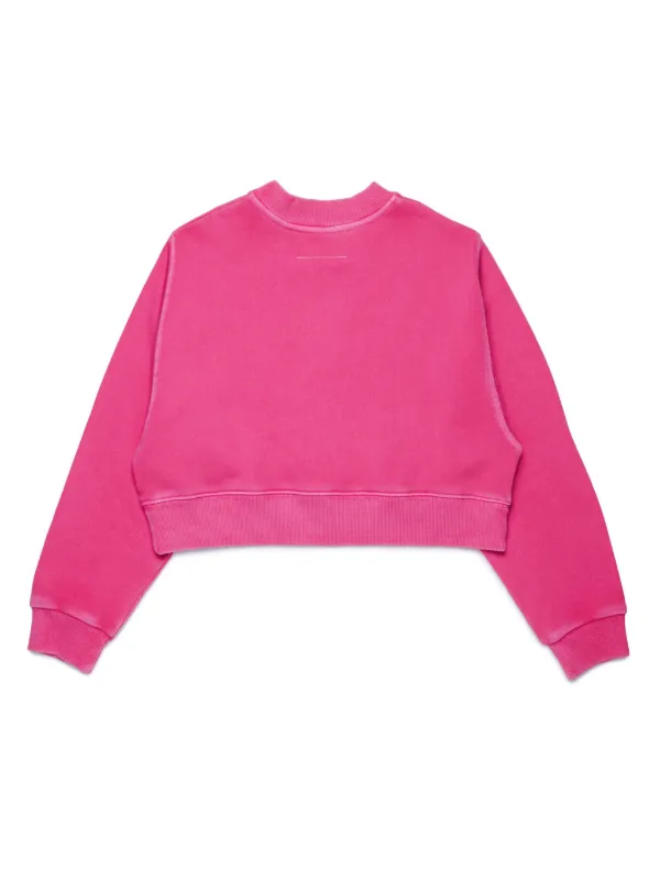 MM6 Maison Margiela Kids numbers print Cropped Sweatshirt Pink