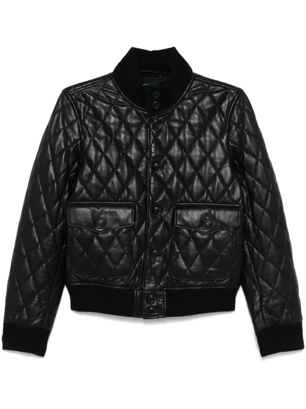 Polo Ralph Lauren Quilted Leather Bomber Jacket Black FARFETCH