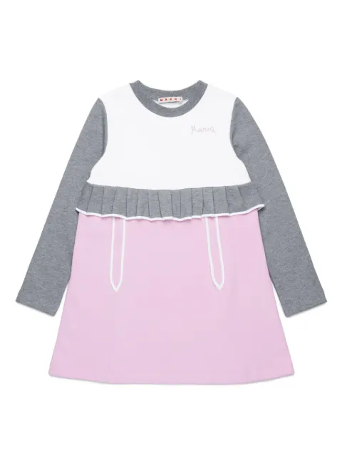 Marni Kids ruffle detailing long-sleeved patchwork dress