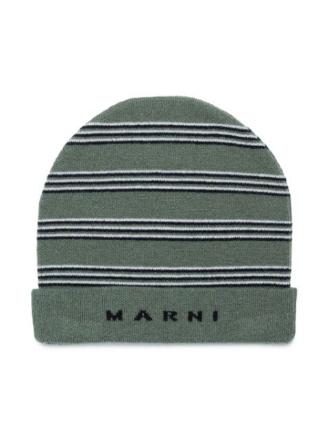 Marni Kids logo-jacquard striped beanie