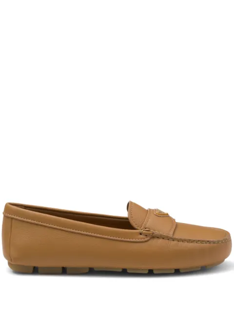 Prada enamel triangle-logo leather loafers 
