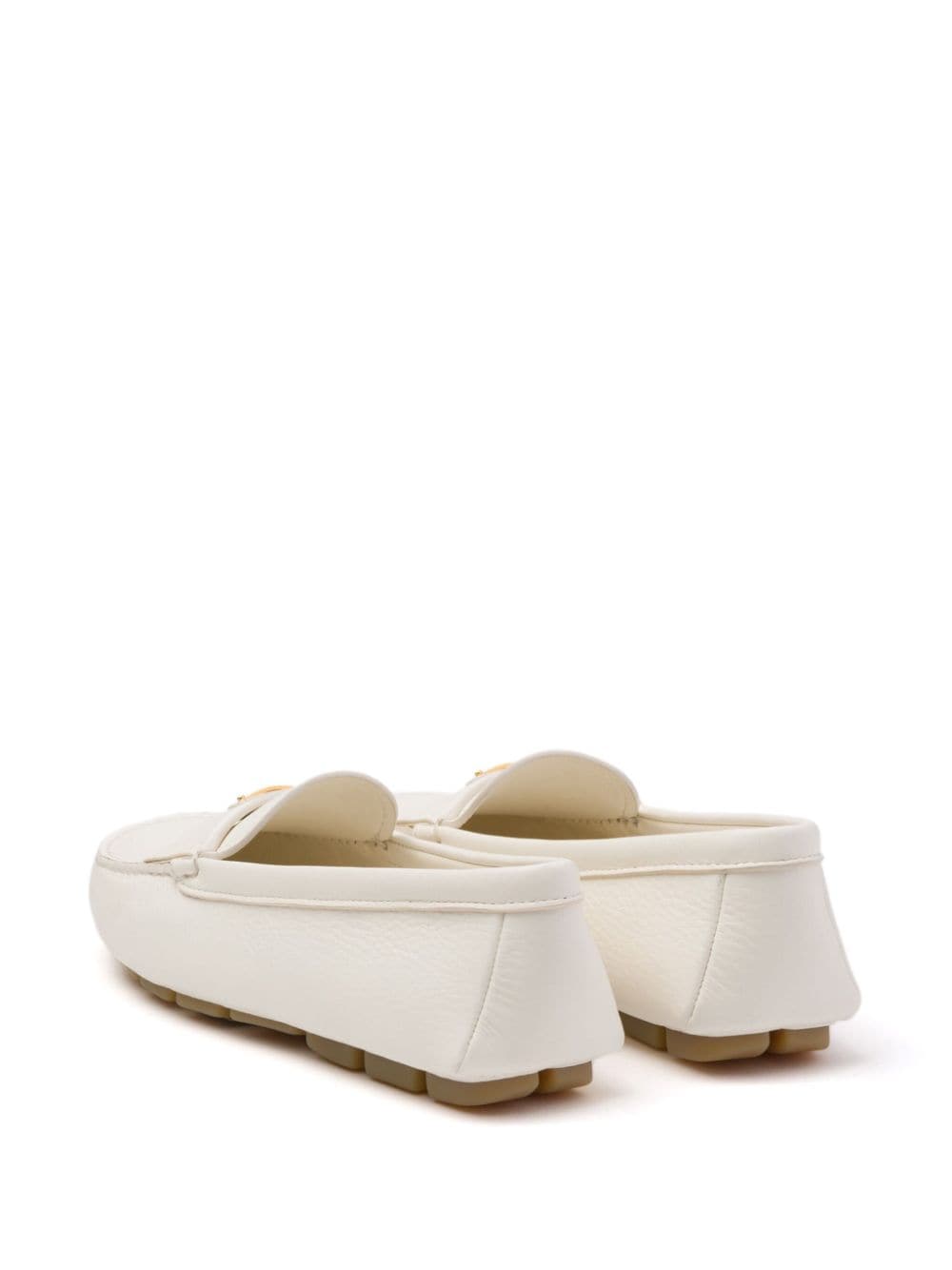 Shop Prada Enamel Triangle-logo Leather Loafers In Neutrals