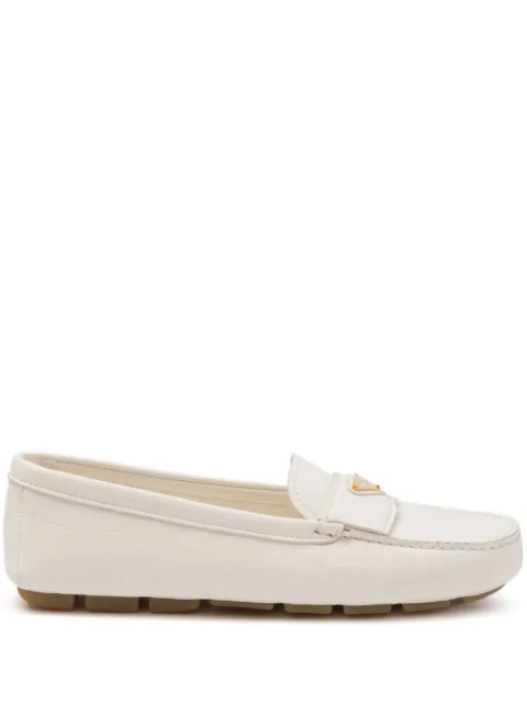 Prada enamel triangle-logo leather loafers 