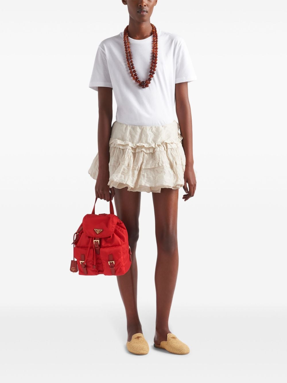 Shop Prada Crinkled Ruffled Miniskirt In Neutrals