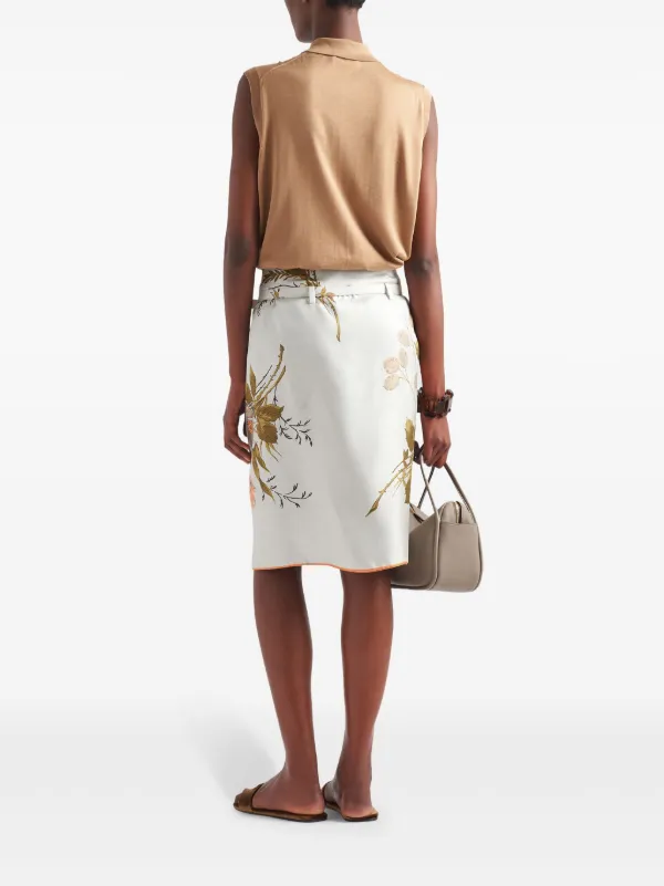 Prada floral-print Silk Midi Skirt | White | FARFETCH PL