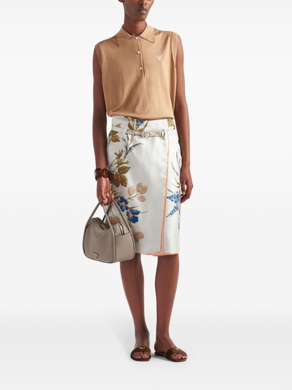 Prada floral-print silk midi skirt - Wit