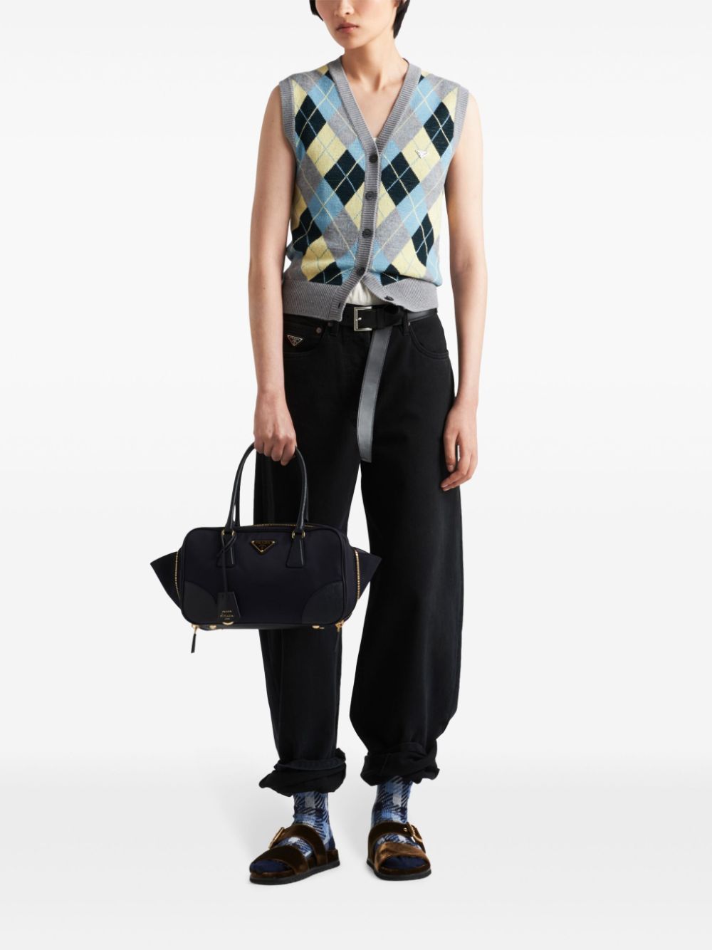 Prada argyle-intarsia wool vest - Grijs