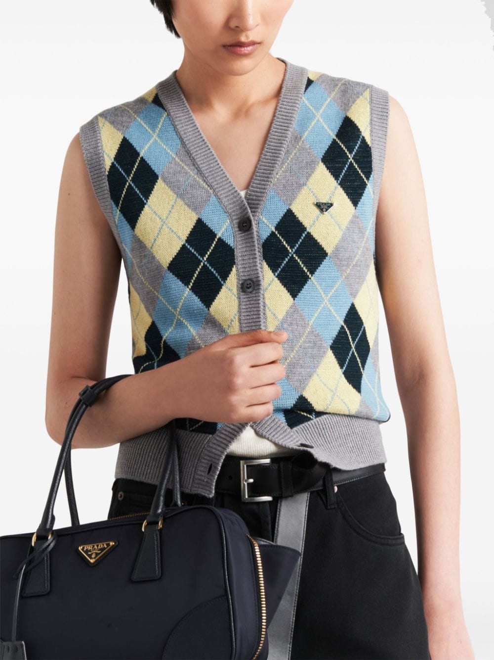 Shop Prada Argyle-intarsia Wool Vest In Grey