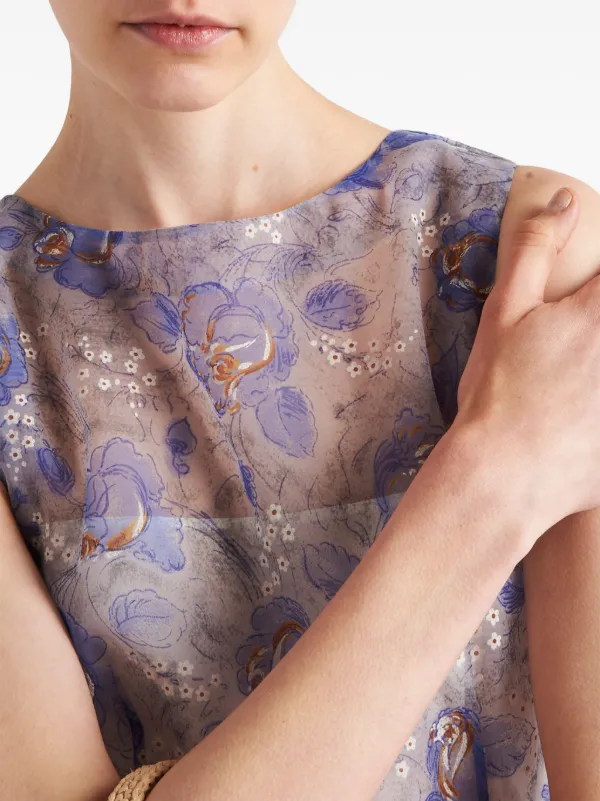 Prada floral-print Chiffon Minidress | Blue | FARFETCH