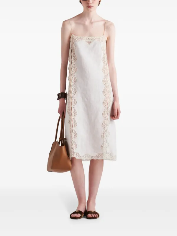 【プラダ・PRADA】Embroidered lace midi-dress Prada Floral-Embroidered Lace Midi Dress - Black | Editorialist