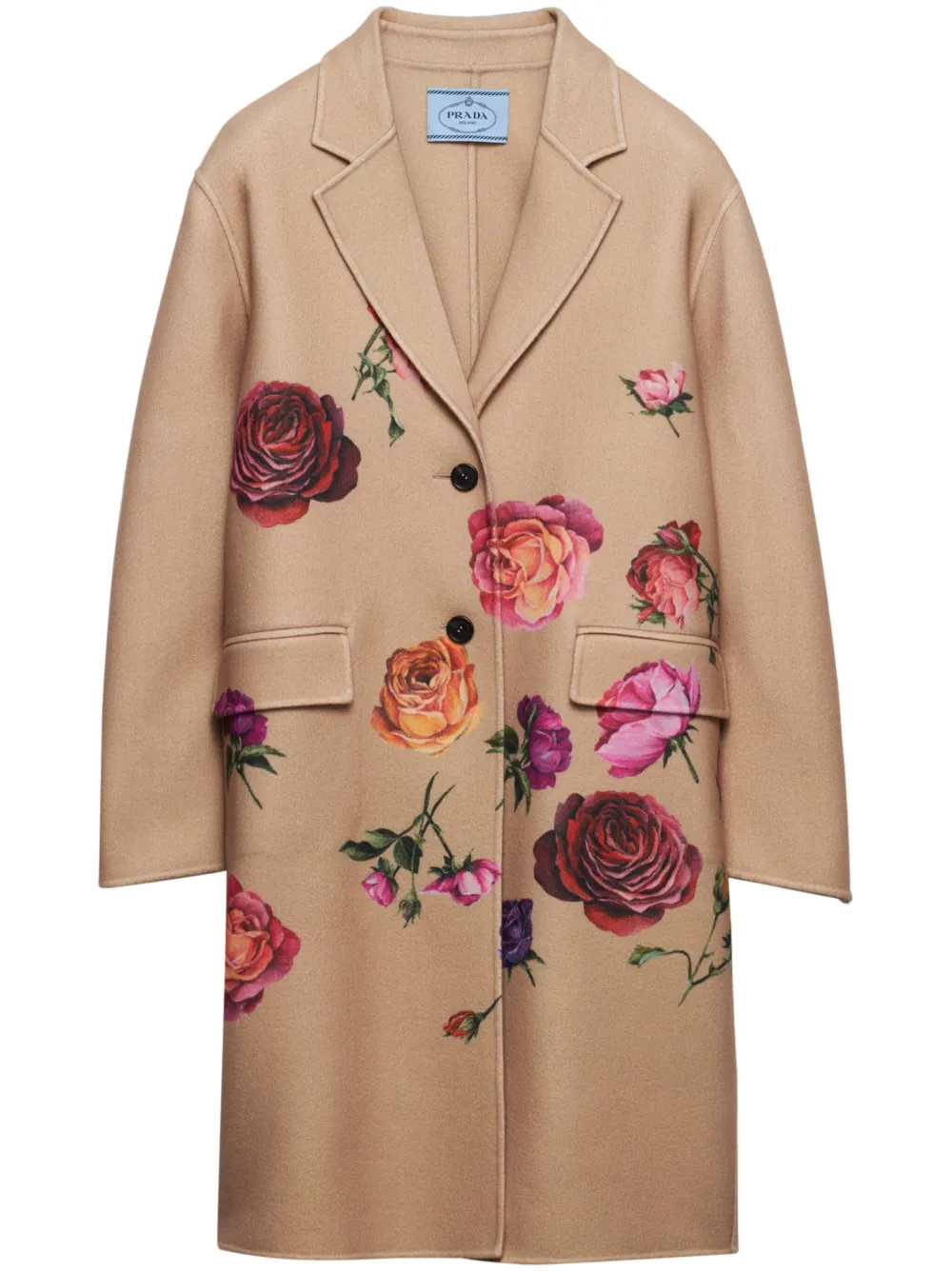 Prada floral-print cashmere coat - Brown