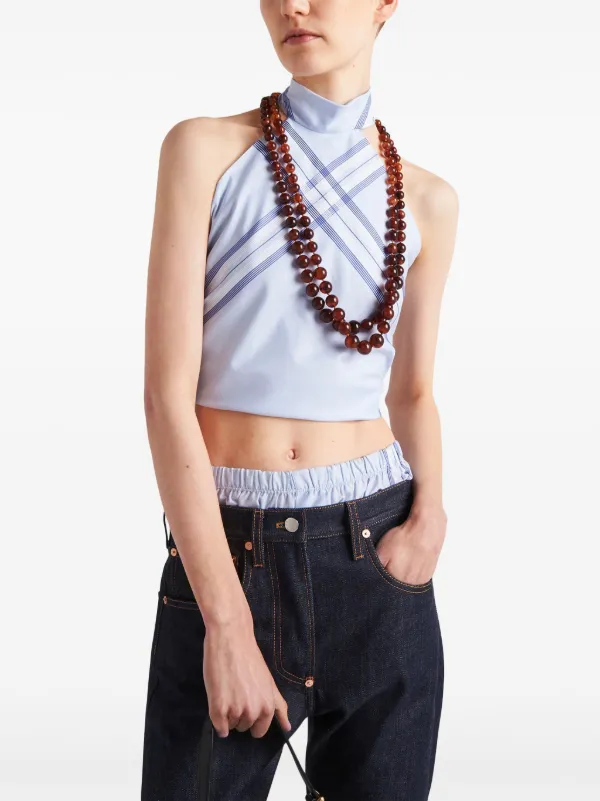 Prada チェック クロップドトップ | ブルー | FARFETCH JP