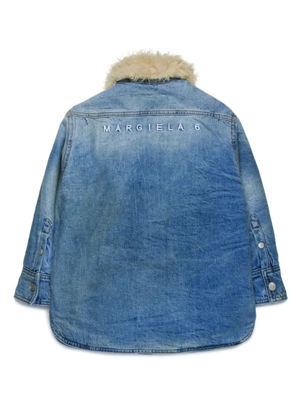 Girls denim jacket with fur collar best sale