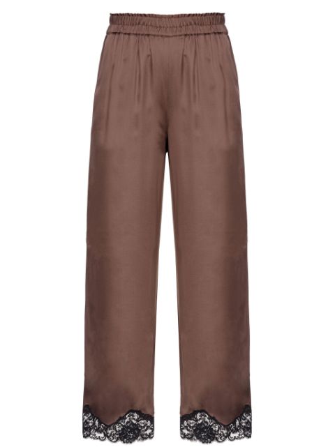 PINKO satin-finish lace-trim trousers