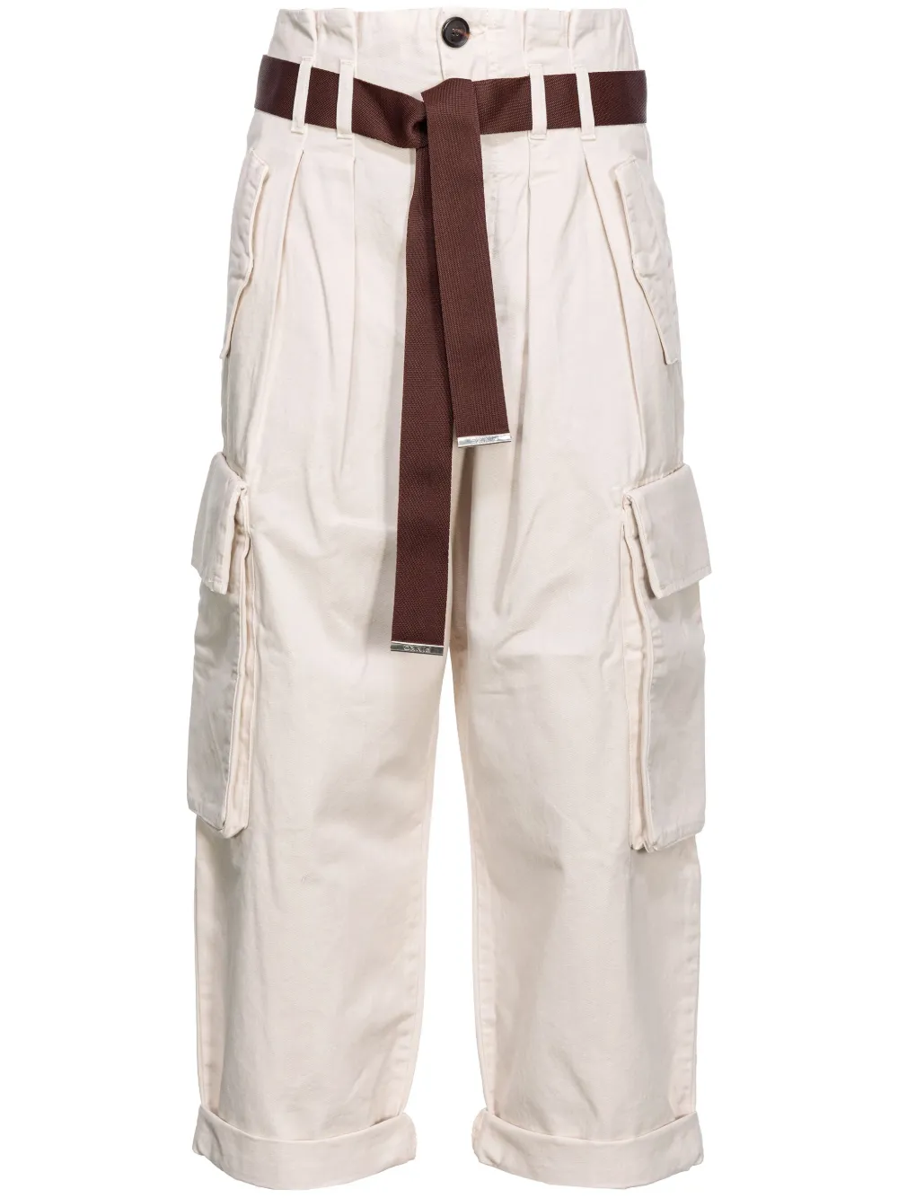 Pinko Ronfare Gabardine Cargo Trousers In Bianco/latte