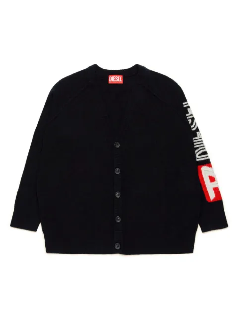 Diesel Kids logo-intarsia wool cardigan 