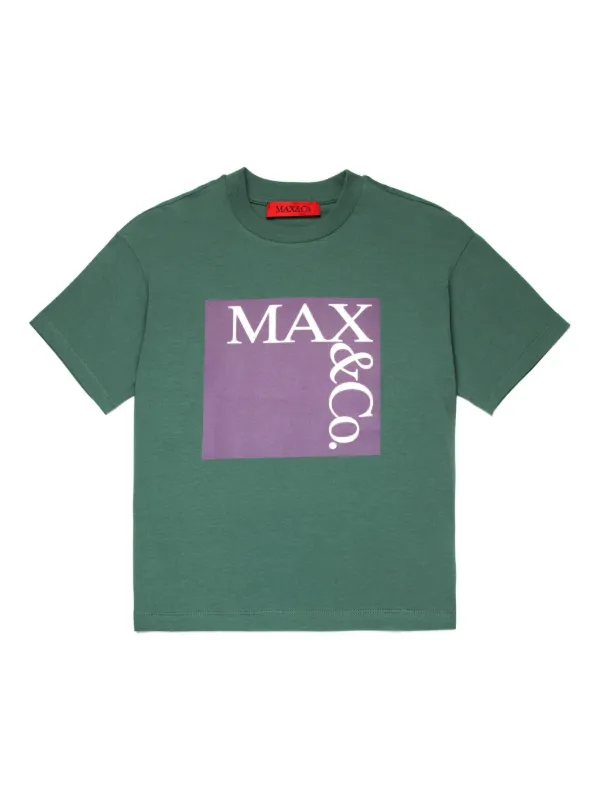 MAX Co. Kids logo print Cotton T shirt Green FARFETCH NZ