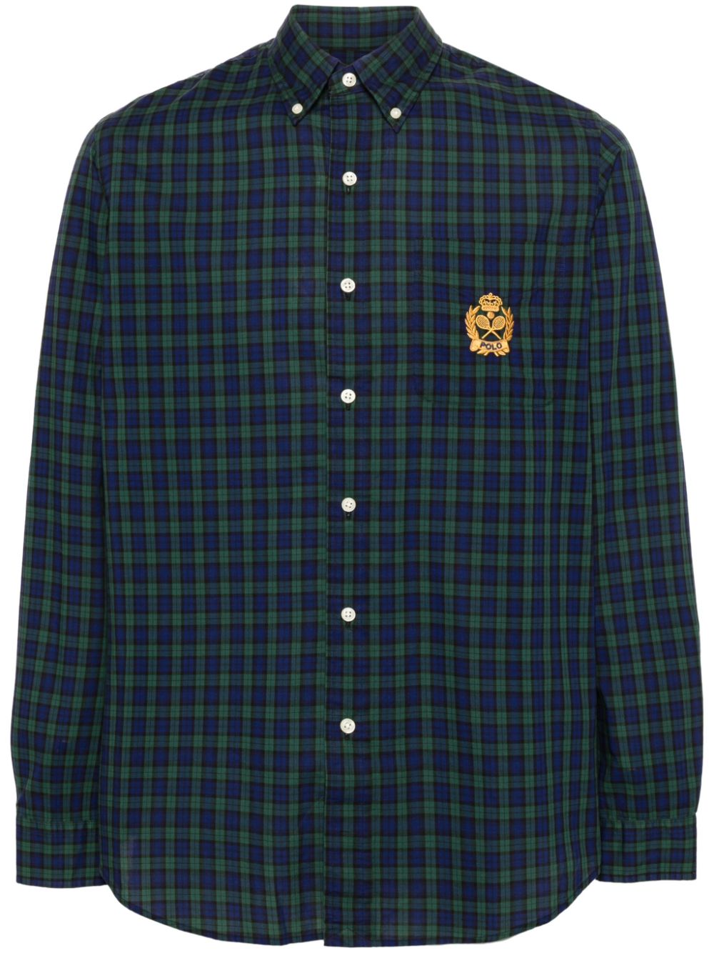 logo-embroidered plaid-check shirt