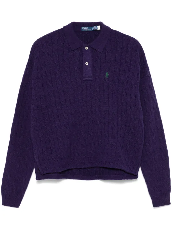 Polo Ralph Lauren cable knit Polo Sweater Purple FARFETCH TR