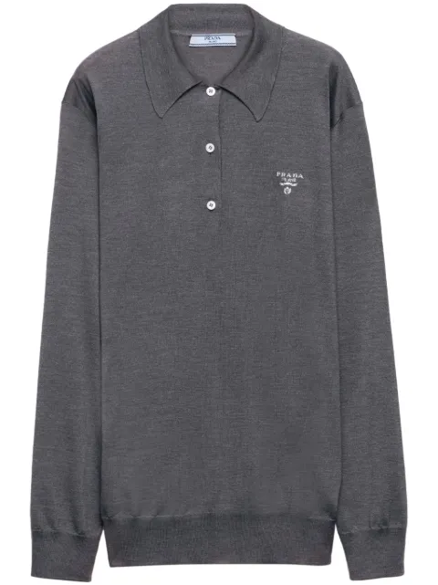 Prada embroidered-logo silk polo shirt