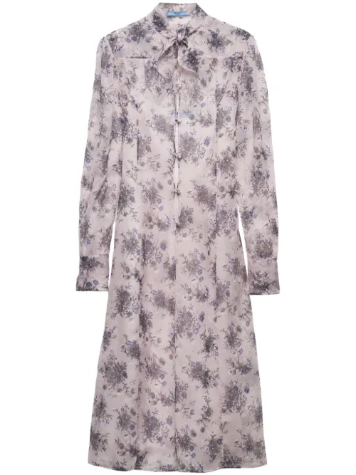 Robe mi-longue en chiffon à fleurs - Prada - Modalova