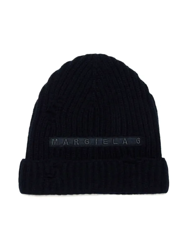 MM6 Maison Margiela Kids logo-embroidered ribbed-knit Beanie | Black |  FARFETCH