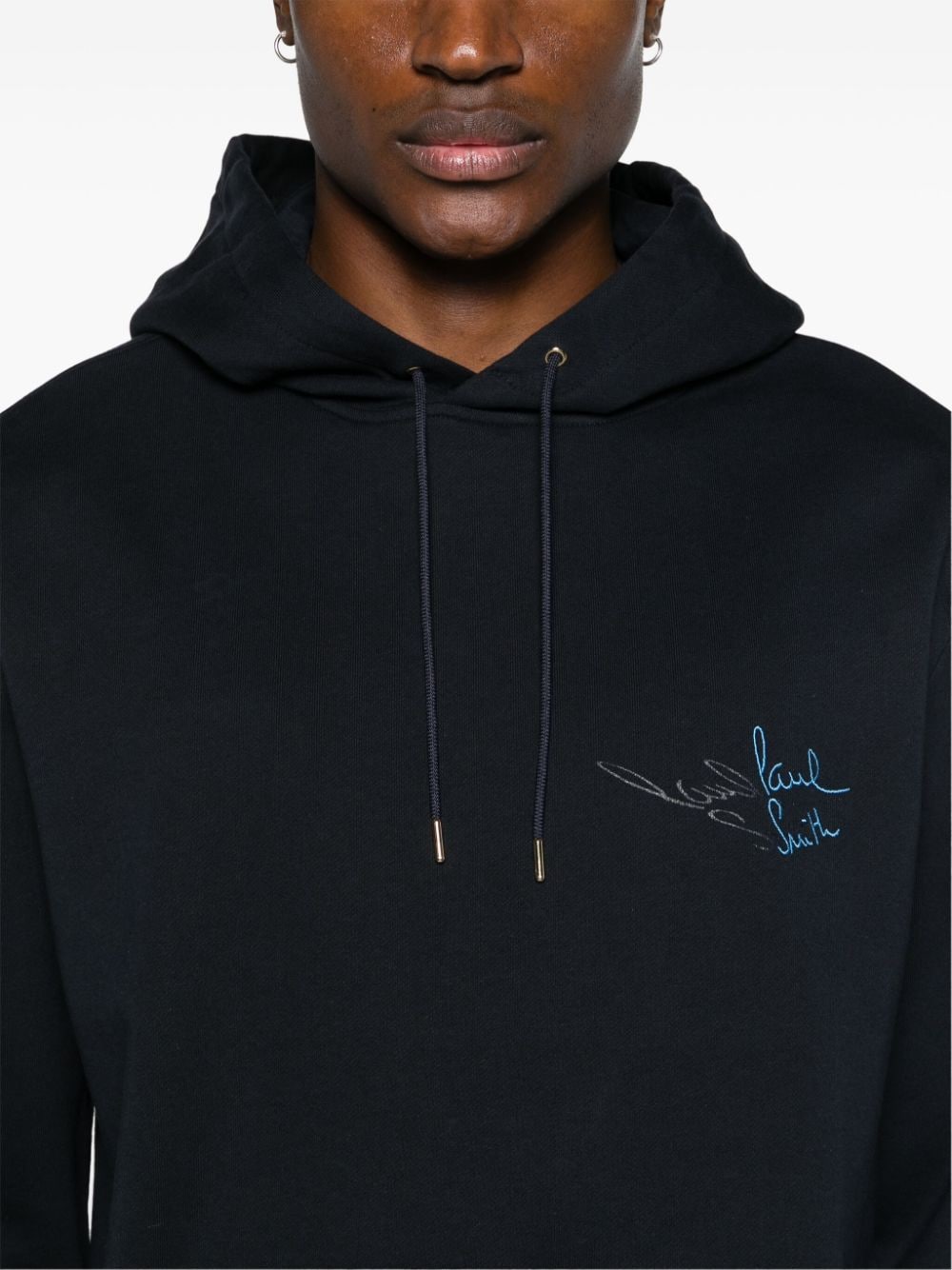 Shop Paul Smith Logo-embroidered Organic Cotton Hoodie In Blue