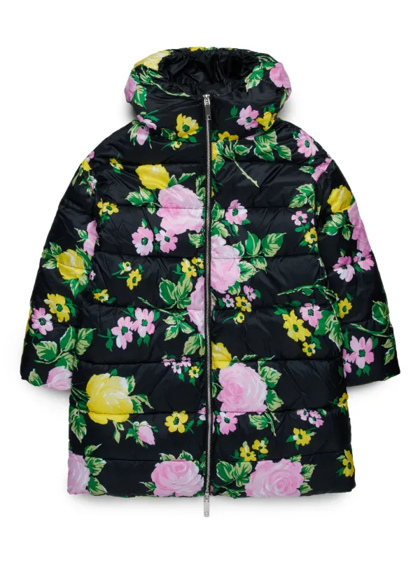 MAX Co. Kids floral print Quilted Hooded Coat Black FARFETCH BH