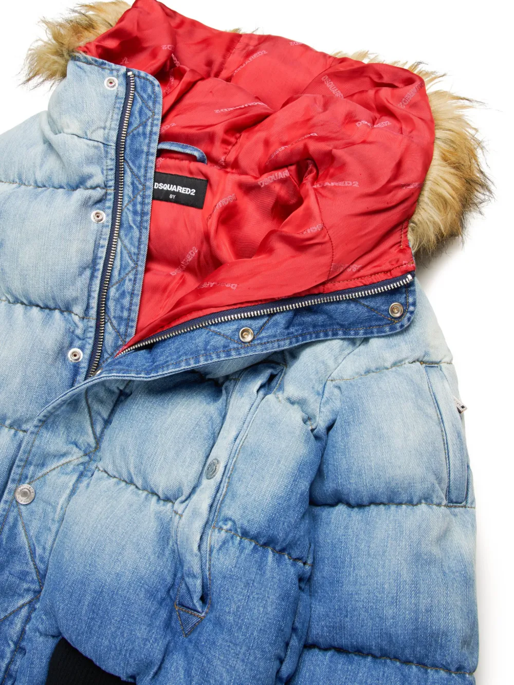 DSQUARED2 KIDS Spijkerstof donsjack met logoprint Blauw