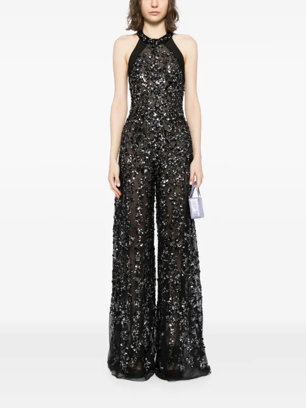 Saiid Kobeisy Tulle Beaded Jumpsuit With Halter Neckline