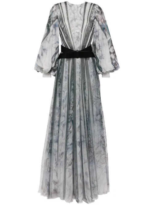 Robe longue ceinturée à imprimé abstrait - Saiid Kobeisy - Modalova