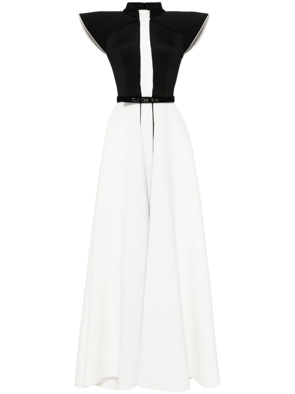 cap-sleeve two-tone gown