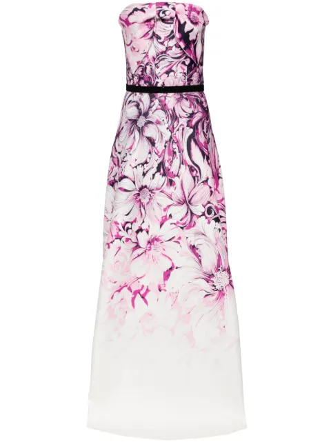 Saiid Kobeisy floral-print belted strapless gown