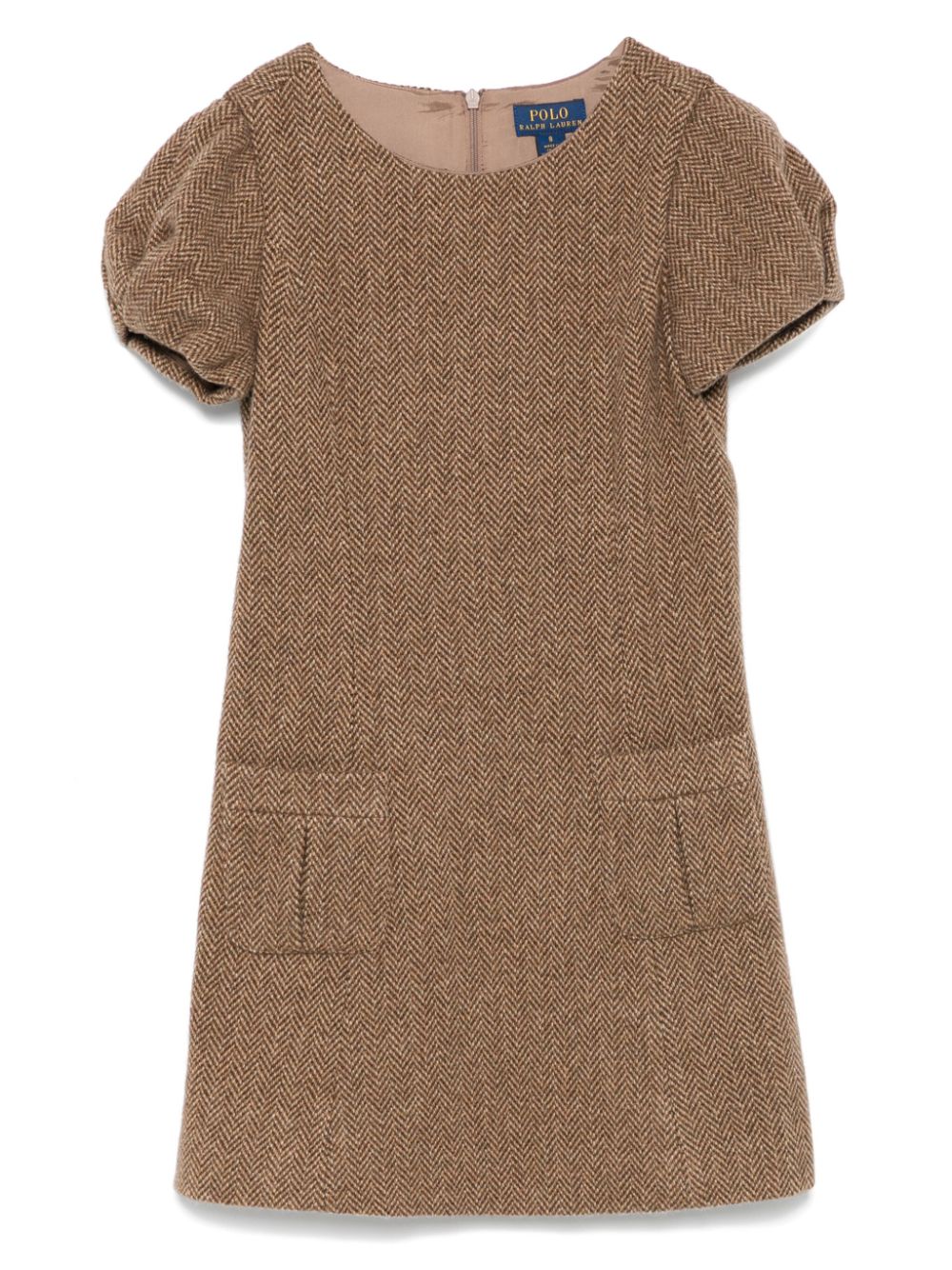 POLO RALPH LAUREN KIDS Tweed jurk met visgraatpatroon Bruin