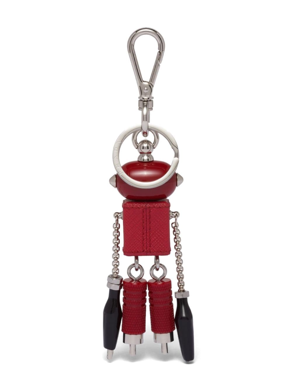 Shop Prada Robot-pendant Leather Keychain In Red