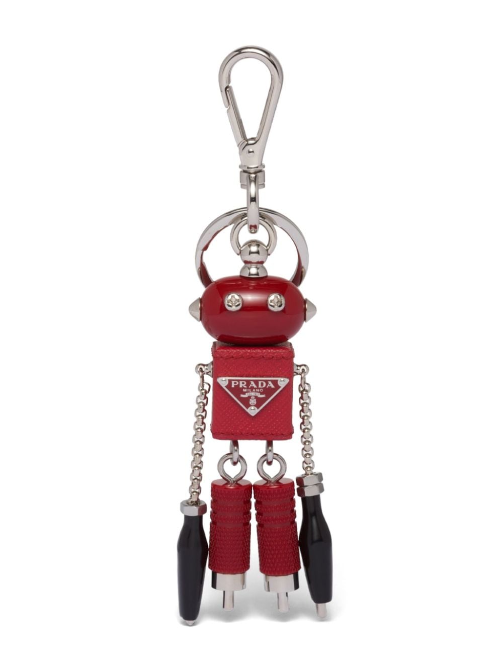 Shop Prada Robot-pendant Leather Keychain In Red