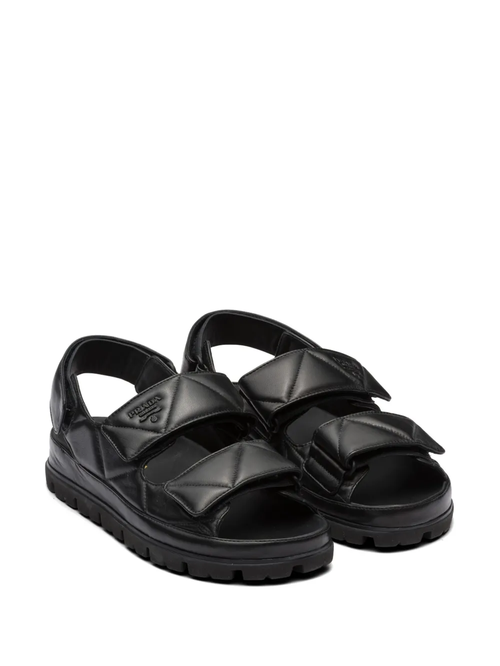 Prada logo-lettering quilted leather sandals - Zwart