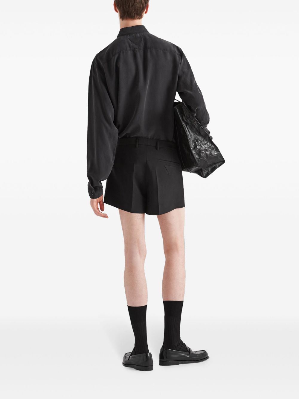 Shop Prada Long-sleeve Silk Shirt In Black