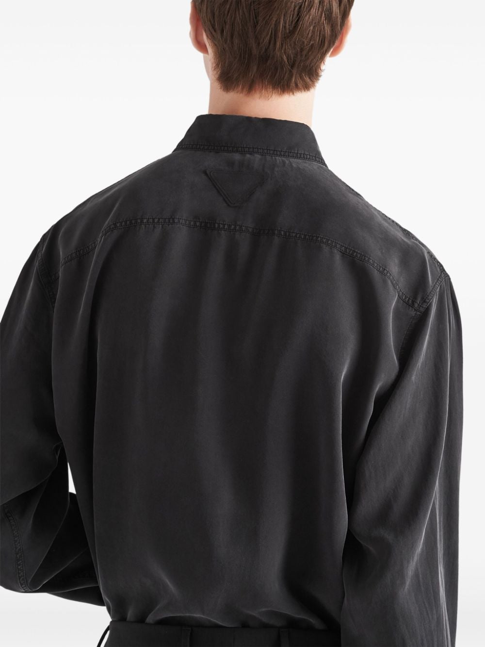 Shop Prada Long-sleeve Silk Shirt In Black