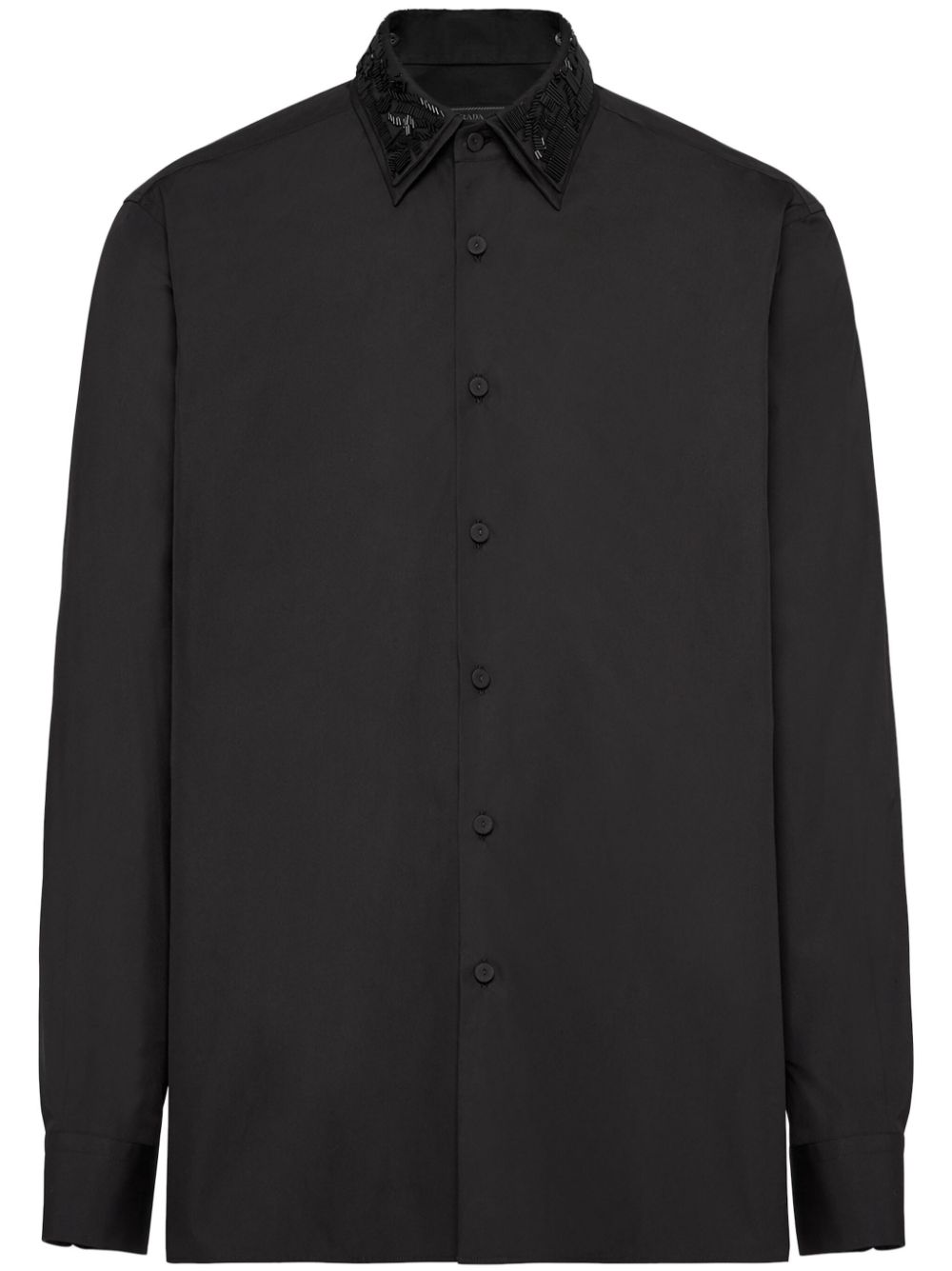 Prada Beaded-collar Cotton Shirt In Black